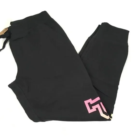 NWT VS PINK EVERYDAY LOUNGE SKINNY JOGGER SWEATPANTS BLACK/RAINBOW LOGO PRINT - Picture 6 of 14